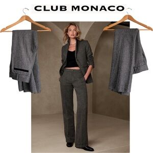 Club Monaco Wool Tweed Gray Black Straight Pants Trousers Mid Rise Career Formal
